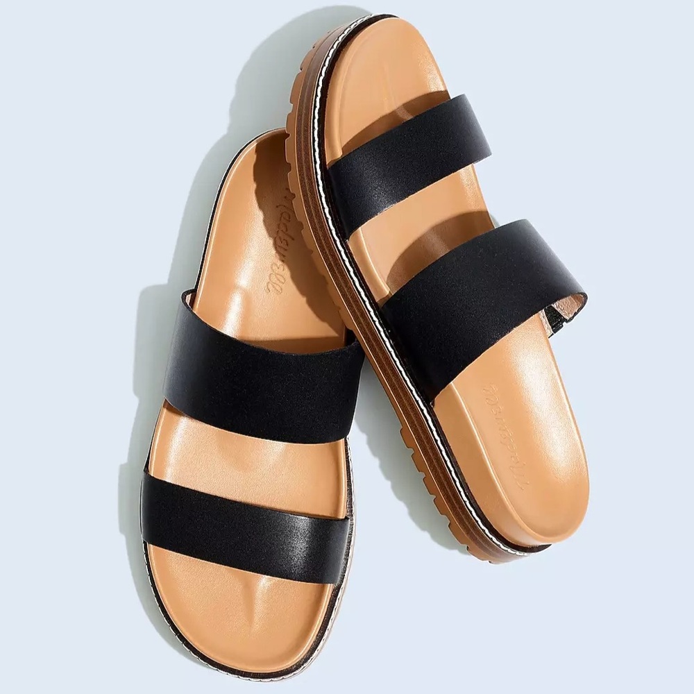 MADEWELL Size 8 The Charley Double-Strap Slide Sandal in True Black